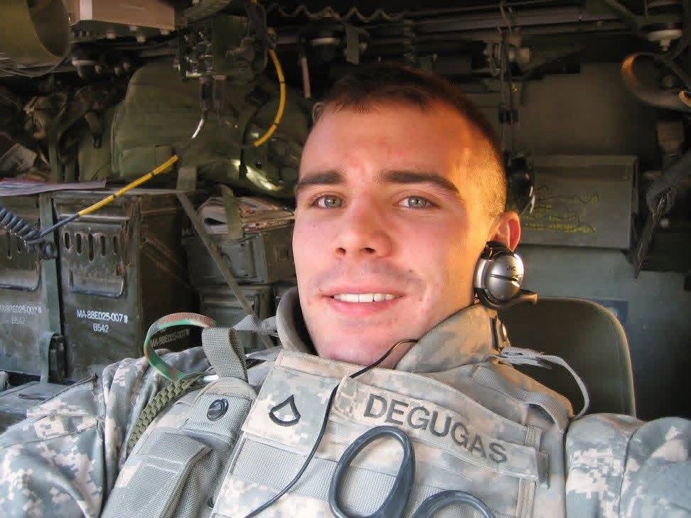 Antonio inside a military vehicle during an Iraq deployment